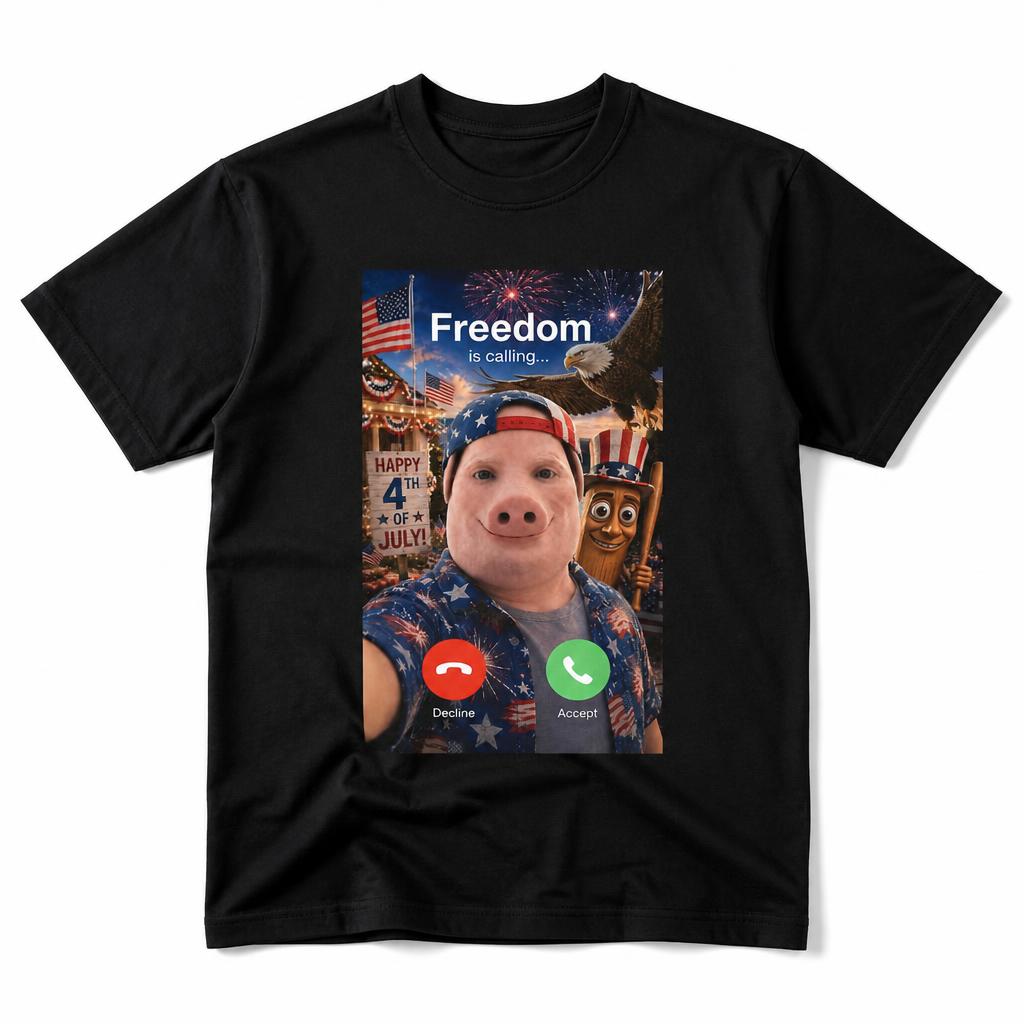 Freedom is Calling John Pork Funny th of July Brainrot Unisex T Shirt Cotton Clothing Fun Short Sleeve Tee Gift TShirts