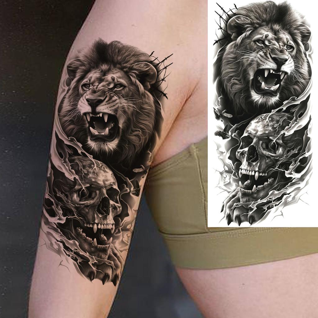 1 Sheet Scary Grim Reaper Skull Temporary Tattoos Halloween Tatoos Long Lasting Waterproof Tiger Wolf Beast Fake Tattoo Stickers