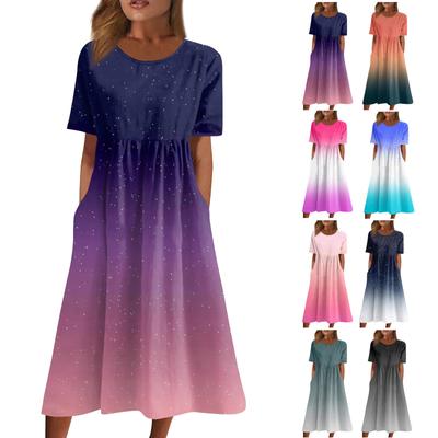 Женское струящееся платье миди в стиле бохо с цветочным принтом, повседневное свободное летнее платье с коротким рукавом для пляжного отдыха и карманами