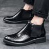 High Quality Men's Fashionable Python Patterned Pointed Chelsea Boots for Autumn Men's Classic Black Comfortable Mid Top Shoes