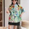 1116 summer new blouse loose shirt top cardigan literary style ins short sleeve painted literary style