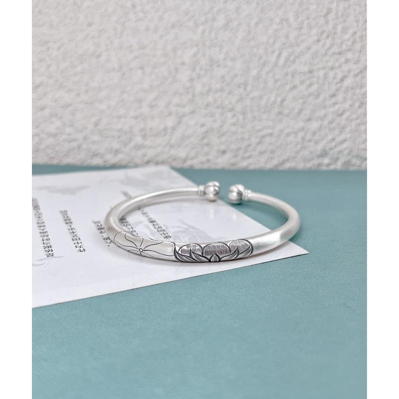 Zuyin 999 Heavy Industry Carved Lotus, Lotus, Pumpkin Head Bracelet, Female Open Solid Engraved Valentine's Day Gift