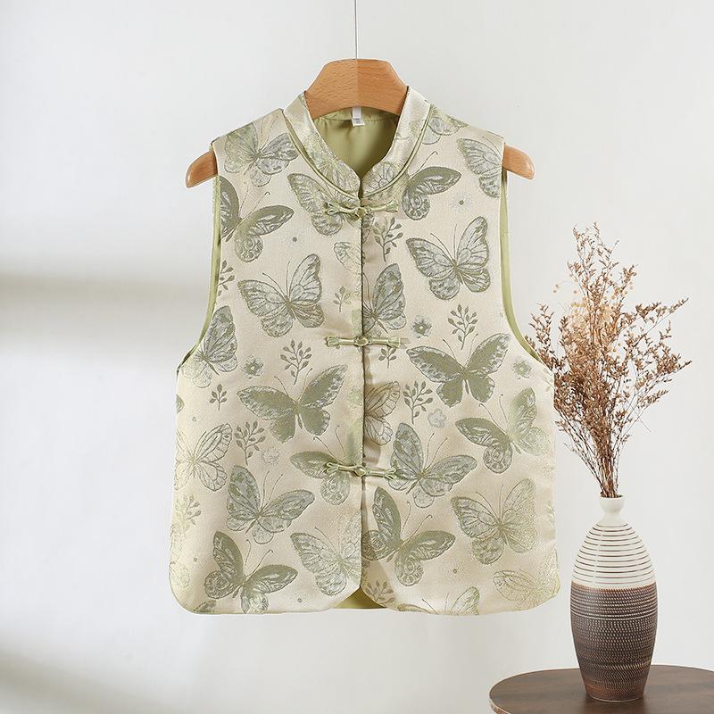 New Golden Butterfly Jacquard Stand-up Collar Vest for Women's Early Spring New Temperament Vest