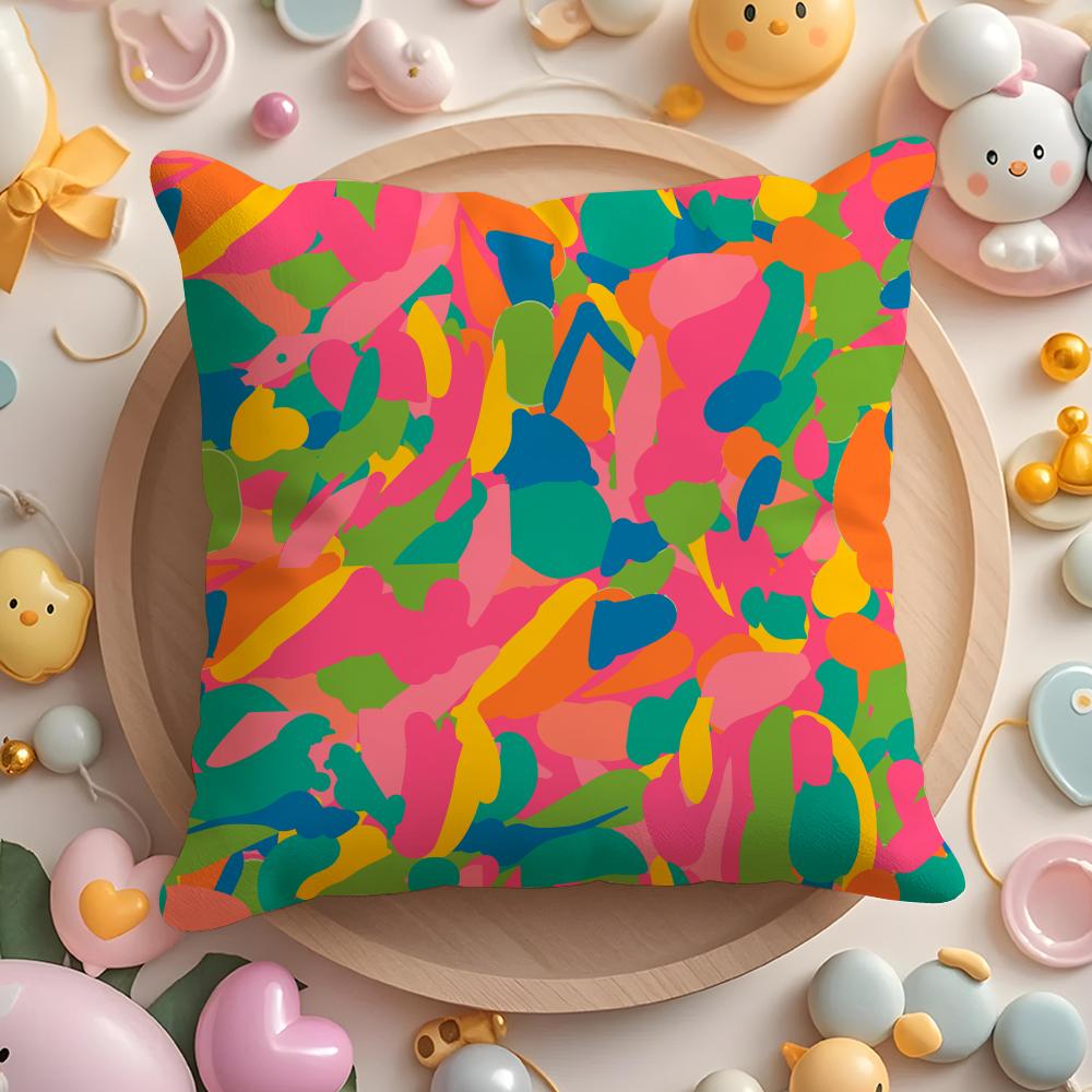 HOT Abstract Colorful Pattern Cushion Cover Home & Car Multi-Scene Pillow Cover - Reversible, Soft & Durable for Daily Use