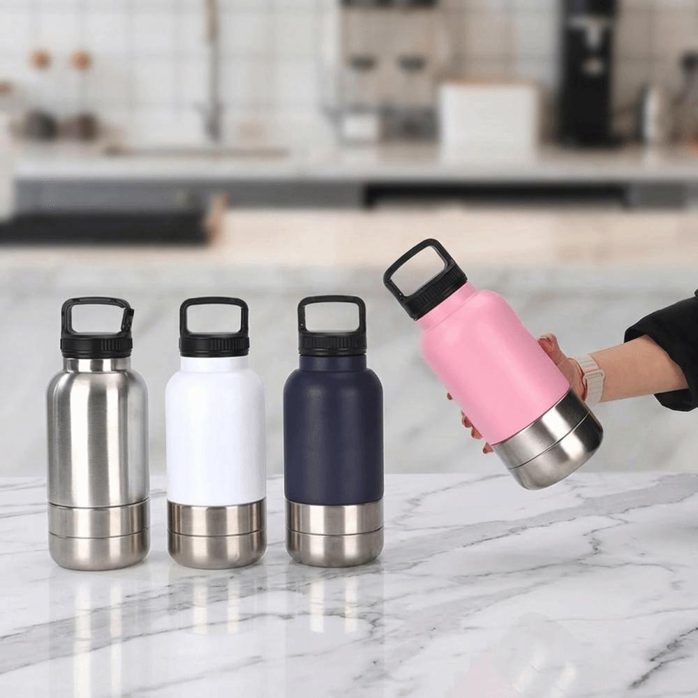 3 in 1 Stainless Steel Pet Water Bottle Multi-layered 32Oz Dog Feeding Bottle Leak-proof Large Capacity Dog Drinking Bottle