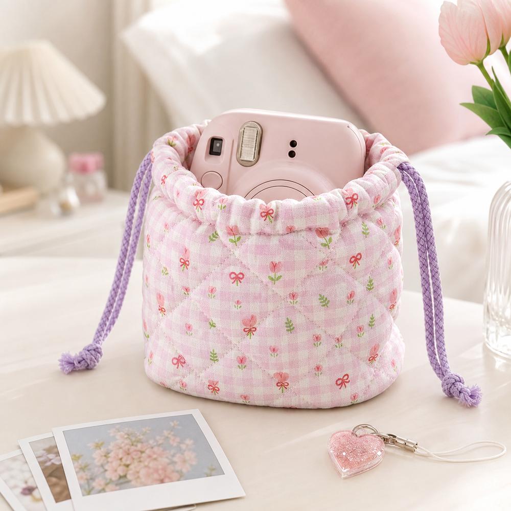 Quilted Fabric Camera Storage Bag Soft Padded Camera Case Accessory Organization