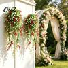 Artificial Flowers for Home Decor Hanging Vines with Red Berries, Realistic Plastic Cascading Greenery Plants, Maintenance Free Faux Draping