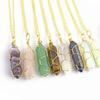 Natural Stone Necklaces Bullet Pink Crystal Wire Wrap Pendant Necklace Hexagonal Column Quartz Choker Women Jewelry Gifts