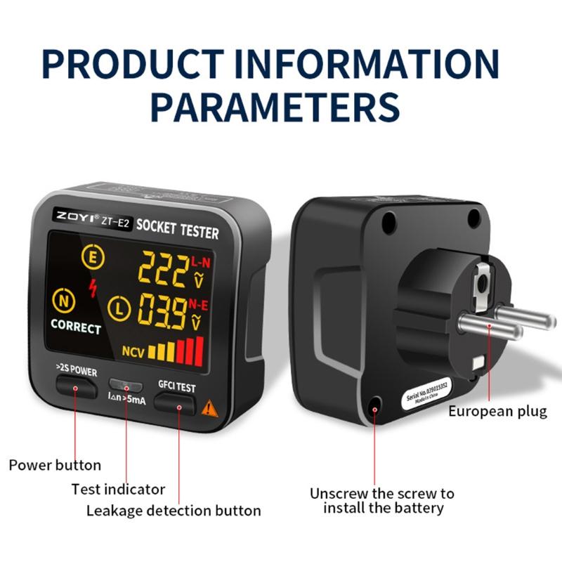Outlet Tester LCD with Voltage Display RCD Receptacle Socket Tester Circuit Analyzer Polarity Detector EU/US/UK Plug
