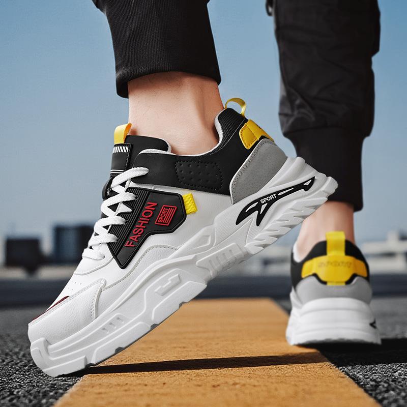 Spring fashion sports shoes leather comfortable non-slip versatile low-top lace-up casual running shoes men's shoes