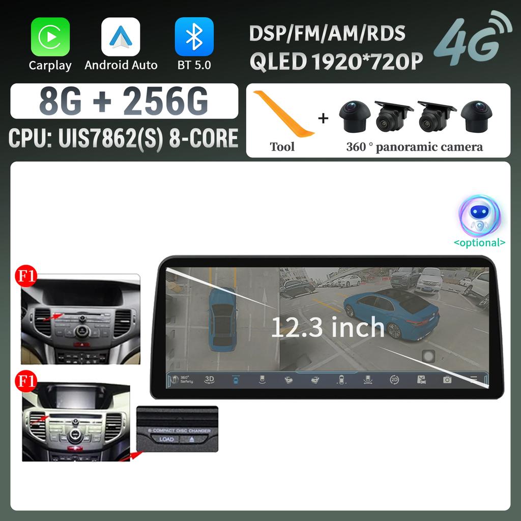 12,3 дюйма Для Honda Accord 8 Европа Spirior 2009-2013 Автомагнитола Мультимедийная Навигация Беспроводной BT CarPlay Сенсорный Экран Головного Устройства