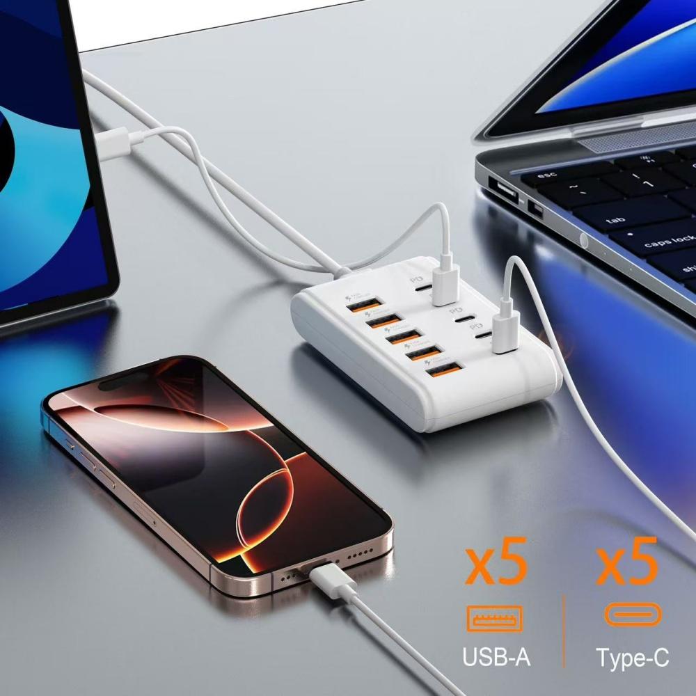 Универсальное зарядное устройство 10-в-1 с несколькими портами USB Type-C, быстрой зарядкой, розеткой, настольный адаптер для быстрой зарядки с USB-хабом PD 1 м