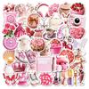 50 Girl Pink Graffiti Stickers Cute Pink Camera Lipstick Flowers Do Not Repeat Waterproof Decorative Stickers
