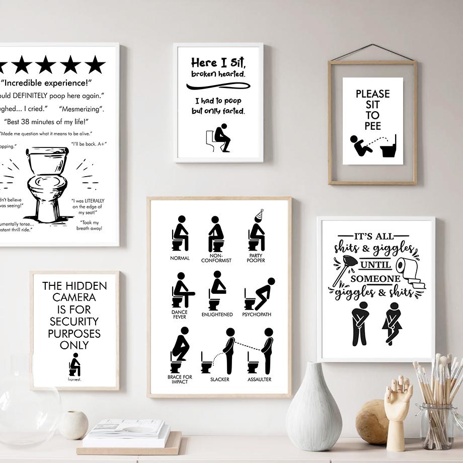 Настенная картина на холсте, забавный туалетный мальчик, черно-белые постеры на скандинавскую тему и принты, настенные панно для гостиной, ванной комнаты, клубный декор