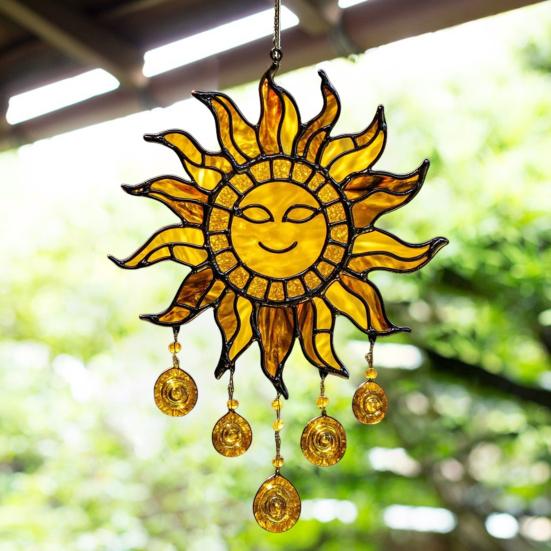 Sun Design Sun Catcher Acrylic Hanging Decoration Stained Glass Inspired Suncatcher Window Decor for Garden or Living Room