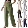 Women's Linen Pants High Waisted Pants Straight Leg Wide Leg Flowing Pants Casual Button Up Summer Beach Pants