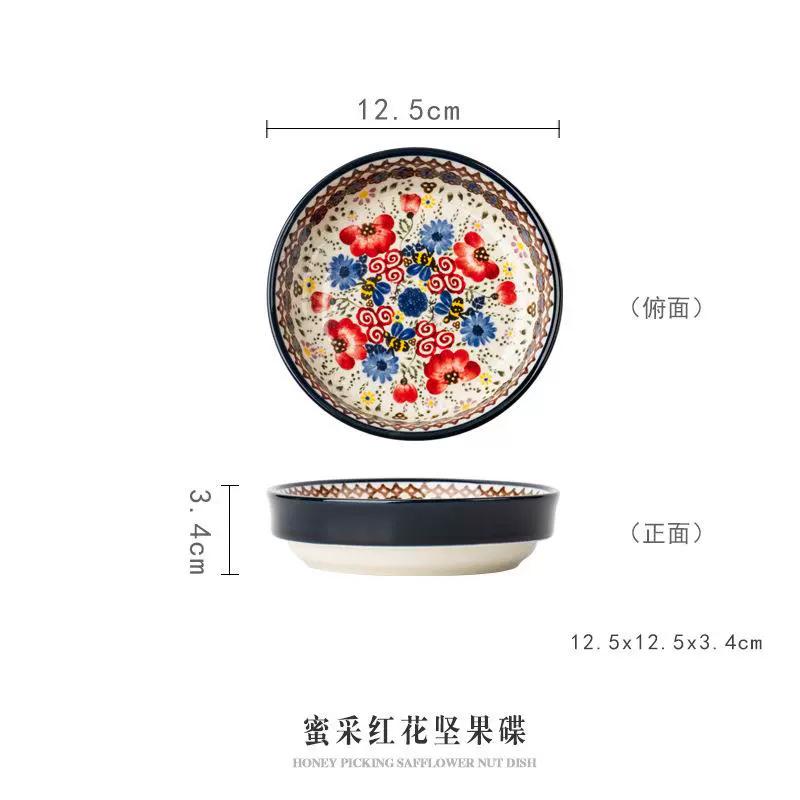 Расписанная вручную керамическая суповая миска с подносом для закусок, винтажный цветочный рельефный дизайн, можно использовать в микроволновой печи, большая ручка и толстое дно, идеально подходит для хлопьев, орехов