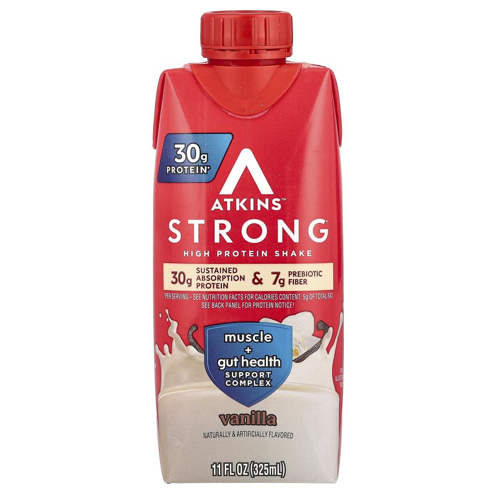 Atkins Strong, High Protein Shake, Vanilla, 4 Count, 11 Fl Oz (325 Ml) Each