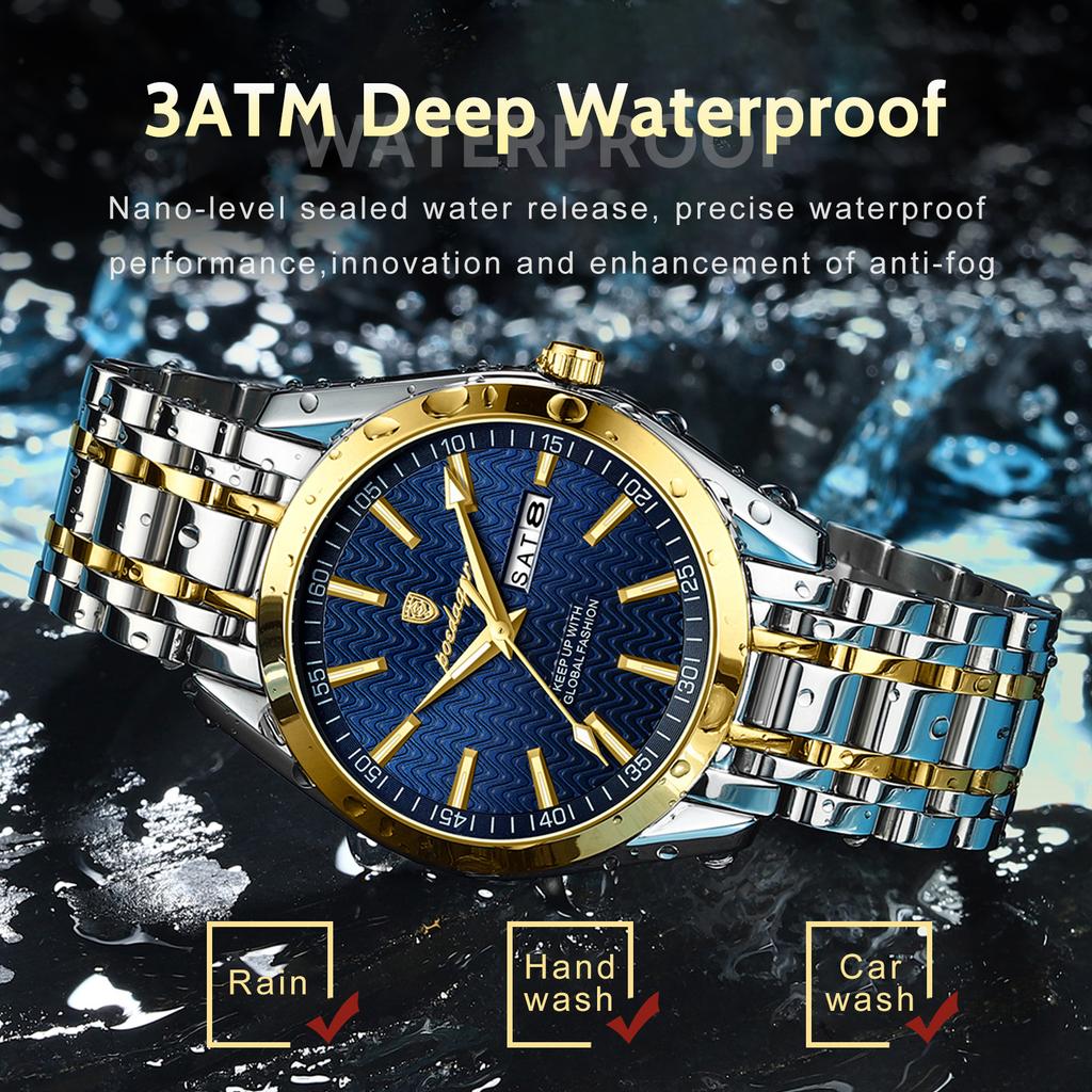 Men's Waterproof Luminous Dual Calendar Watch, Fashionable Quartz Watch Weekly Calendar Display Festival Gift Men's Exquisite Gift Watch