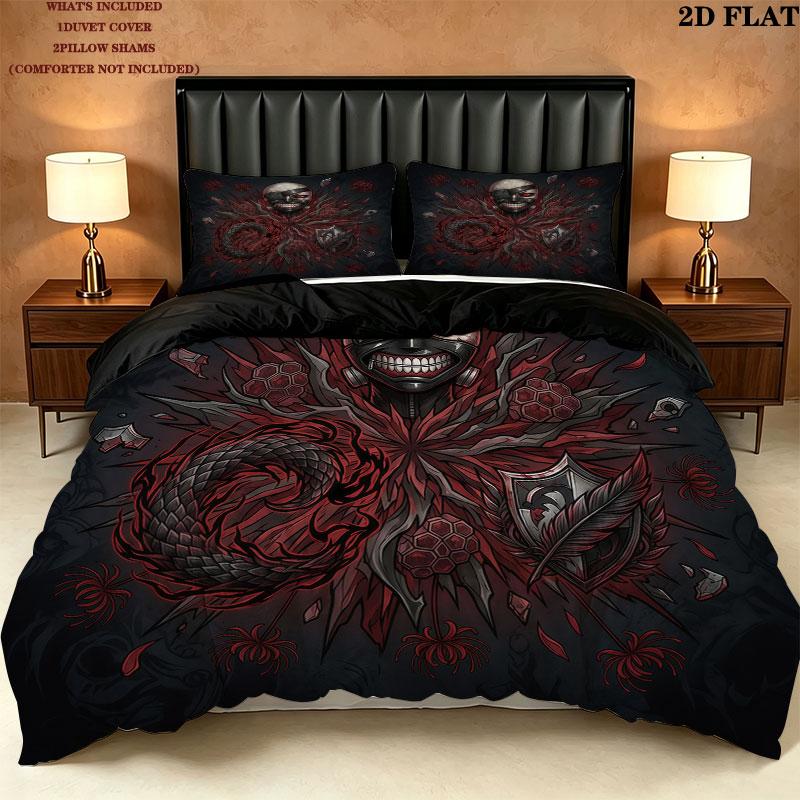 Tokyo Ghoul Pattern Bedding Quilt Set Quilt Cover Pillowcase Home Birthday Gift(1 * duvet cover + 2 * pillowcase, without core)
