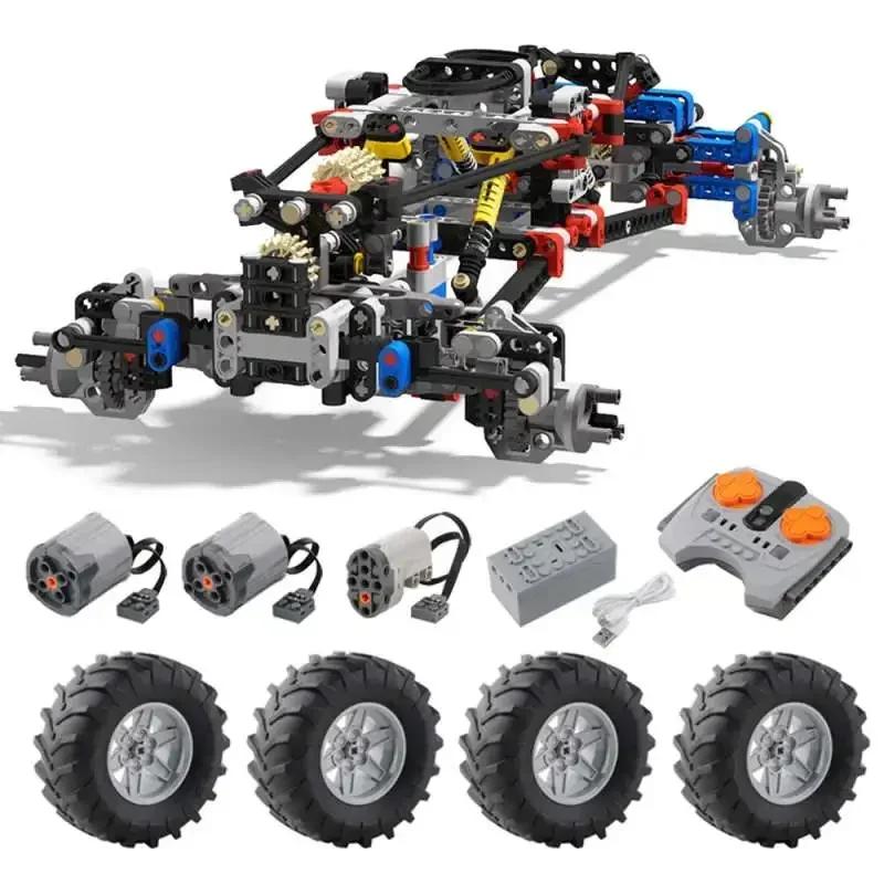 Шасси радиоуправляемой машины 4WD, модель вездехода, строительные блоки, совместимые с Power Functions, с амортизаторами, собираемые кубики