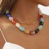 2Pcs/Set Stone Colorful Resin Necklace Multilayer Clavicle Chain Stone Beads Short Choker Women