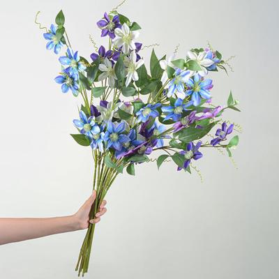 Искусственная ветка клематиса со стеблем, зеленые листья, домашняя свадьба, искусственный цветок, цветочная композиция, украшение для внутреннего и открытого сада, реквизит для фотографий