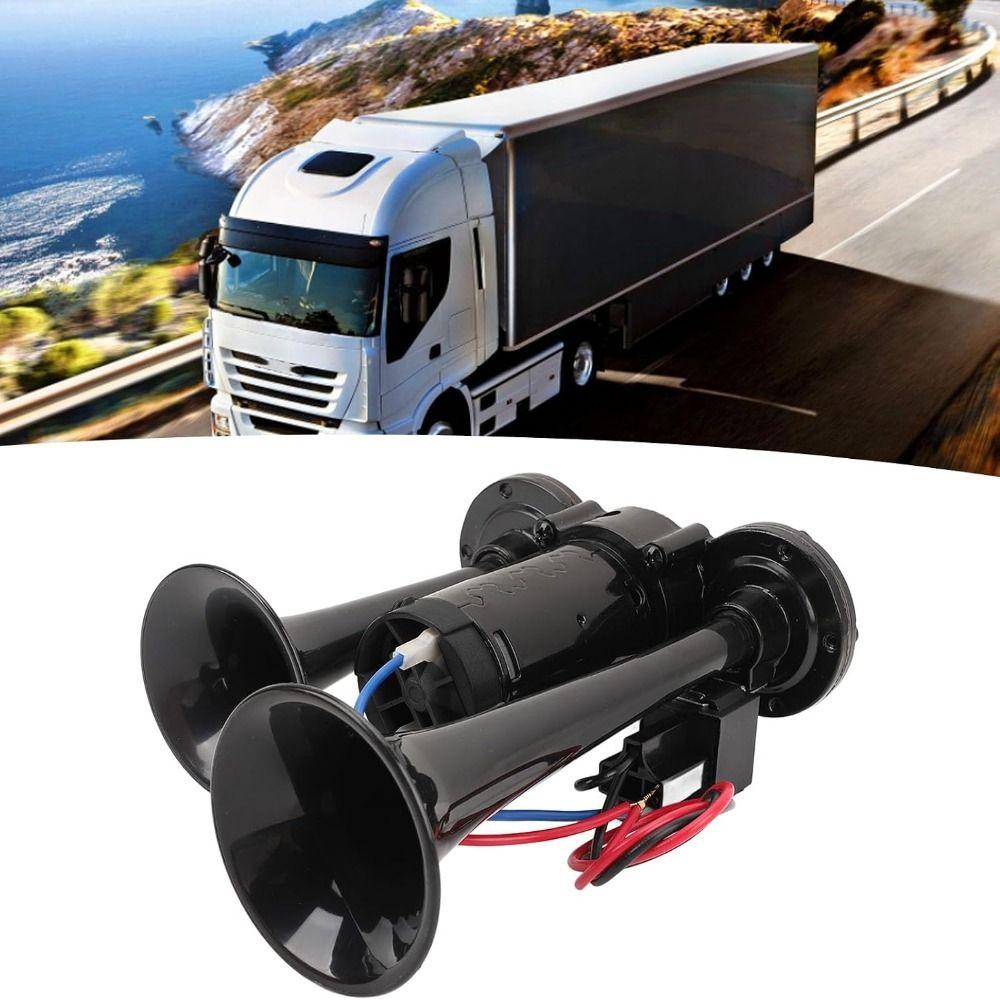 DC12V Dual Trumpet Air Horn 130dB Sturdy Dual Air Horn Easy Install Super Loud Train Horn  Train