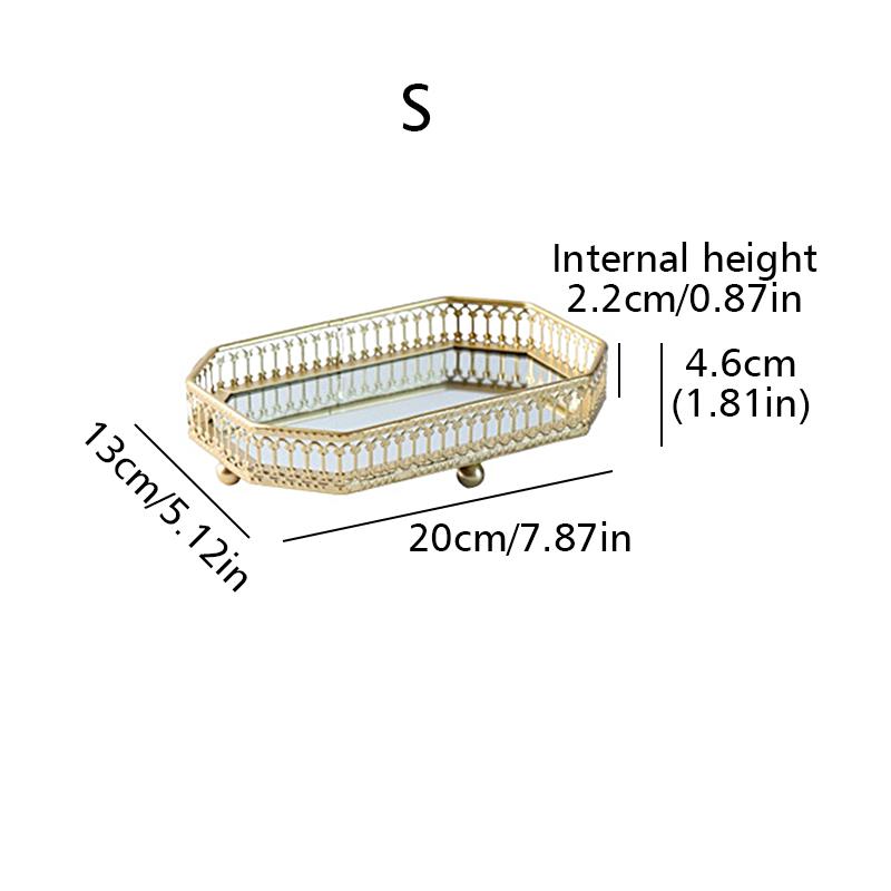 1шт поднос-органайзер для спальни, поднос для украшений, элегантные восьмиугольные подносы для косметики, металлическое настольное зеркало, основание для украшений, 2 размера