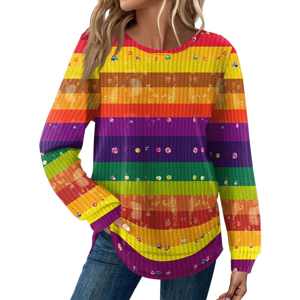 Women's Fashion  Loose Long Sleeve Carnival Print  Round Neck Casual Top