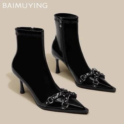 Ботильоны на высоком каблуке, женские, с острым носком, сексуальные, кожаные туфли, женские, 2025, трендовая мода, зимние туфли-челси, роскошные туфли-лодочки Botas Mujer