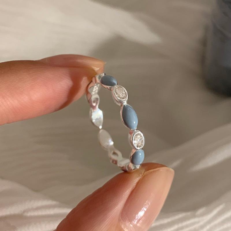 925 Sterling Silver Rings For Women Geometric Fine Jewelry Finger Adjustable Blue Flower Ring For Party Birthday Gift