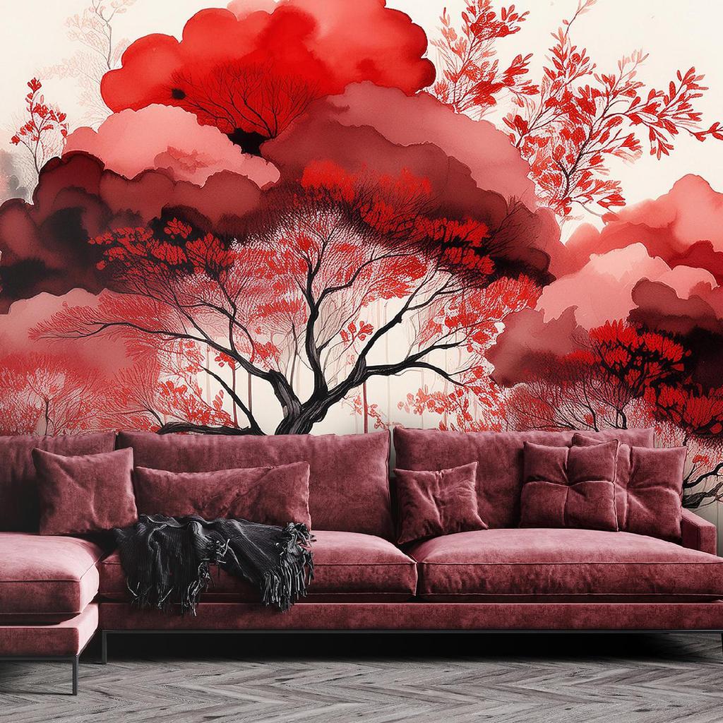 Wallpaper Red Landscape Forest Trees