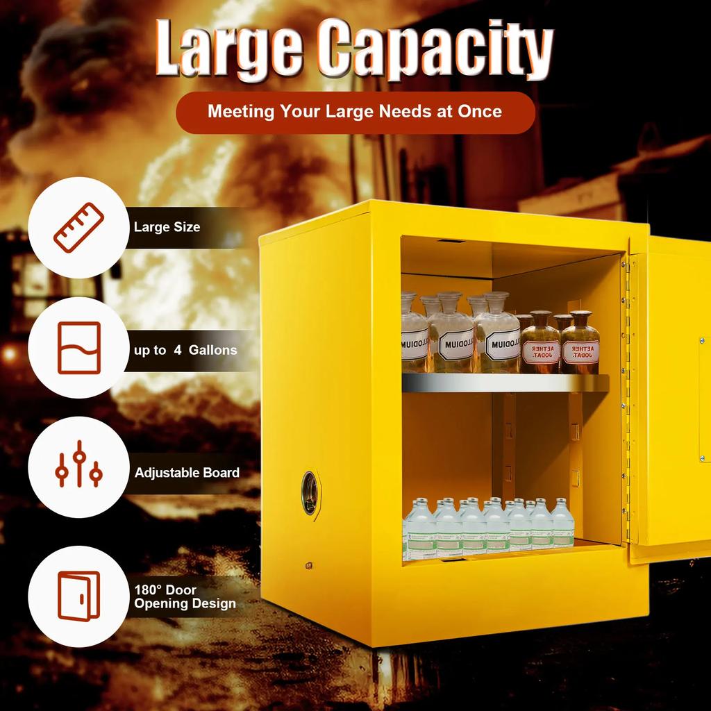 12 Gal Galvanized Steel Safety Cabinet, Flammable Storage Cabinet Hazardous Storage Cabinet Fire Safety Manual Door Cabinet