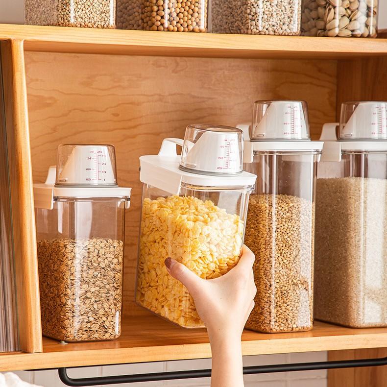 Plastic Grain Storage Container Handheld Rice Bucket Kitchen Cereal Organizer Laundry Detergent Powder Can Large Capacity Airtight Moisture-Proof Jar