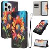 Watercolor Sunflower PU Leather Wallet Flip Photo Frame Book Case for iPhone Samsung Huawei Honor Xiaomi Redmi Oppo Infinix Tecno Google...