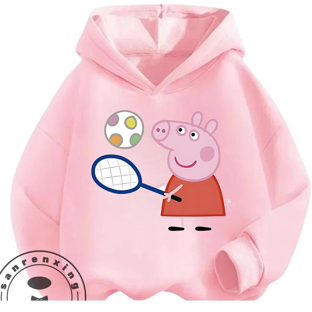 Daily Casual Hooded Top Cute Cartoon Print Winter Trendy Youth Wear Peppa Pig Boys Girls 3 14
