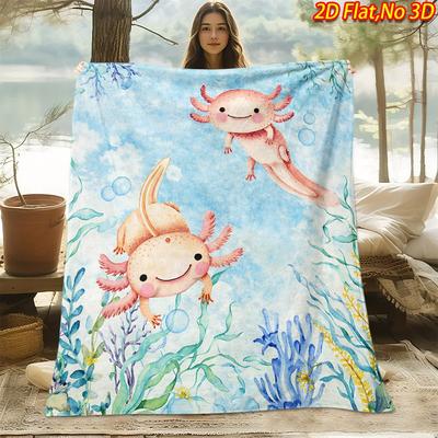 1pc 2D Flat Printing Spring & Summer New Arrival Skin-Friendly Underwater Creatures Happy Swimming Themed Flannel Blanket, High-Definition Digital Pri