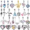 925 Sterling Copper Aircraft Travel Charms Bead Inlaid Pink Zirconium Love Heart Pendants Fit Original Bracelet Zircon Gift