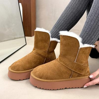 Женские зимние сапоги на меху, плоская подошва, платформа, замшевая модная обувь, зимние хлопковые ботинки, удобные зимние ботильоны из короткого плюша, женские