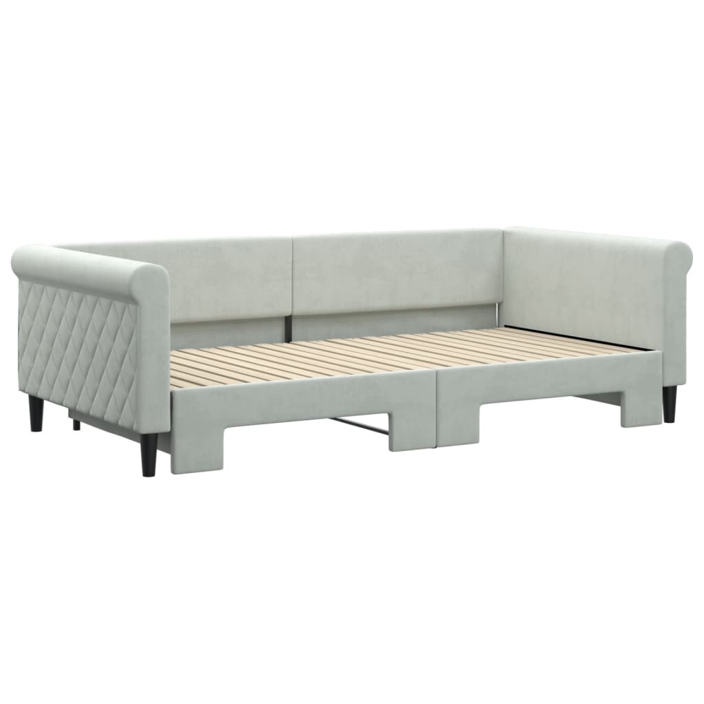 Daybed Extendable Light Grey 100 x 200 cm Velvet