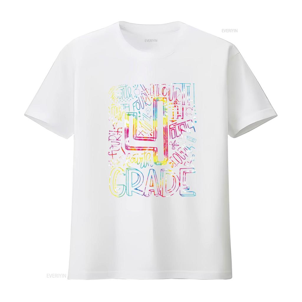 Tie Dye 4th Grade Typography Team Fourth Teacher T Shirt vintage Washed Soft Breathable streetwear Casual designer clothes