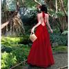 Sexy Backless Neck Dress Women's Summer Vacation Gentle Long Dress French Split Waist Skirt