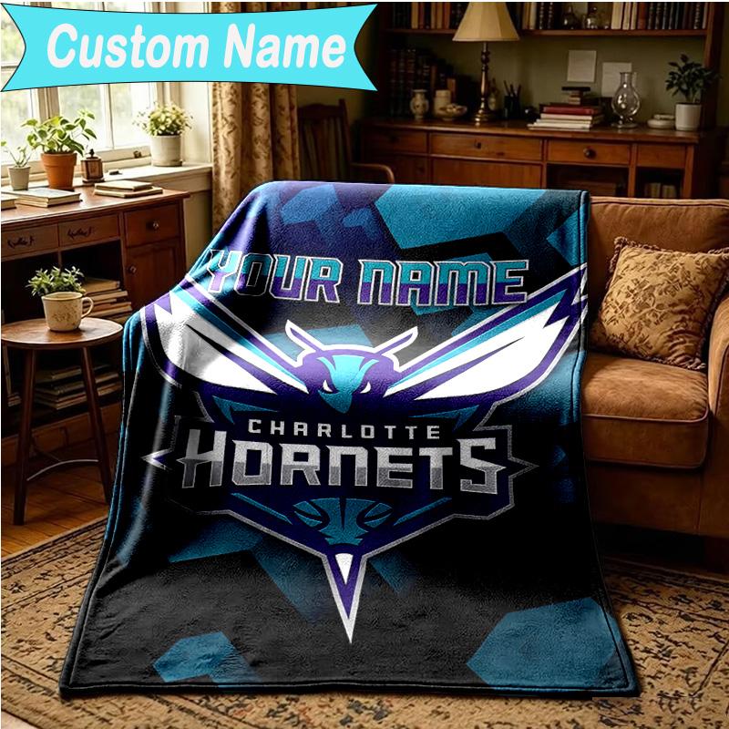 1PC Custom Name Blanket Charlotte-Hornets Logo Flannel blankets Patterns Throw Blanket All-Season Soft Gift for Couch, Bed, Camping, Birthday gifts