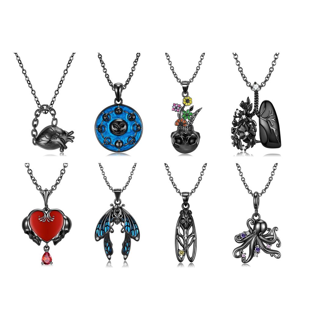 Moon Phase Skull Smiley Pendant Necklaces Jewelry Authentic 925 Sterling Silver for Fashion Women Necklace Jewelry Accessory Moths Skeleton Pendant