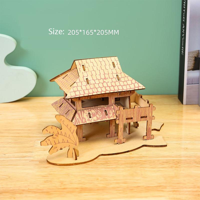 Лазерная резка Сделай сам Дома Виллы Здание 3D Деревянный пазл Игрушка Сборная модель Наборы Украшение стола Для детского подарка
