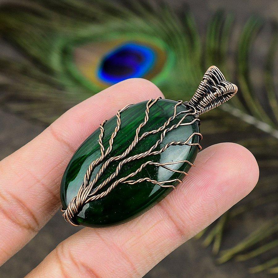 Green Labradorite Handmade Copper Wire Wrap Jewelry Pendant 2.17" B6w19