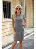 2026 Spring Summer Round Neck Drawstring Solid Color Short Sleeve Casual Dresses For Women