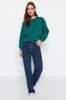 Women's Fashionable Stylish Sweatshirt Emerald Green Antique Faded Effect Thick Fleece Inside Oversize Wide Fit Sweatshirt