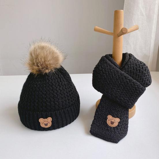 Kids Winter Hat Scarf Set Soft Knitted Warm Pom Pom Skull Cap And Neck Warmer Cold Weather Set for Boys Girls Toddlers